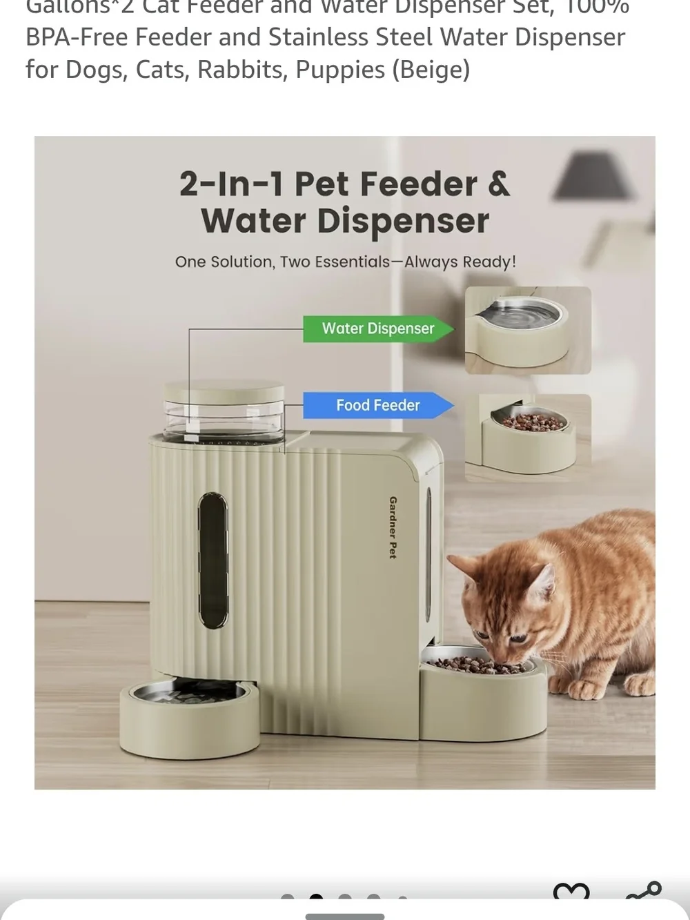 Automatic Pet Feeder & Water Dispenser - Cream